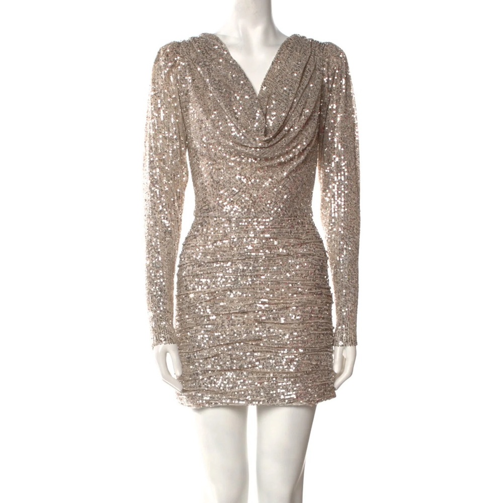 Ronny Kobo Collection Silver Sequin Long Sleeve Dress